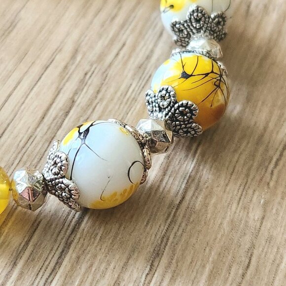 Yellow Fire Agate Bracelet Glass Focal Semi Precious Stone 7"Handmade D NWOT - Picture 6 of 8